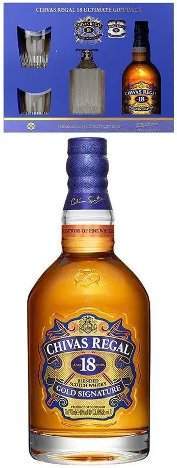 Buy Chivas Regal 18 Year Old Glasses & Decanter Giftpack Online at Bottle Stop