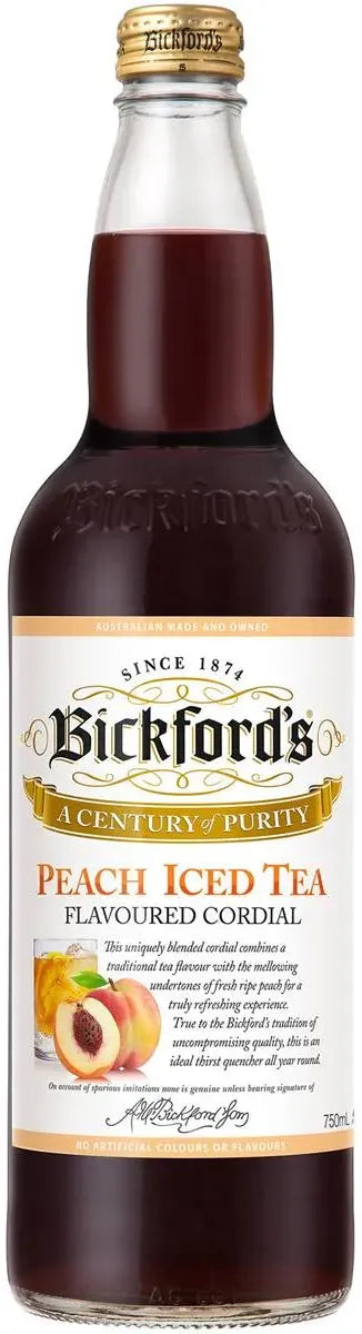 Buy Bickfords Peach Tea Cordial 750ml Online at Bottle Stop