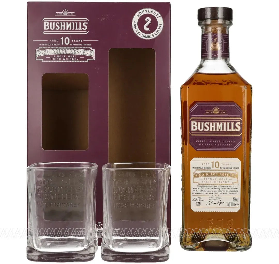 Bushmills 10 Year Old Vino Dulce Reserve Single Malt Irish Whiskey + 2 Glasses 700ml | Bottle Stop