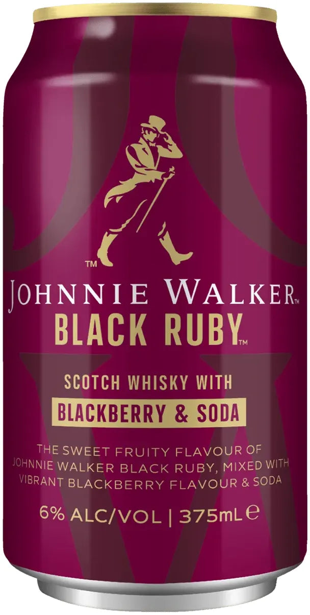 Johnnie Walker Black Ruby Blackberry & Soda 6% 24 Pack Cans 375ml | Bottle Stop