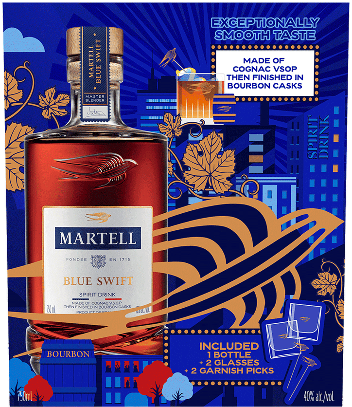 Buy Martell Cognac Blue Swift Ltd Edition + 2 Glasses + Garnish 700ml Online at Bottle Stop