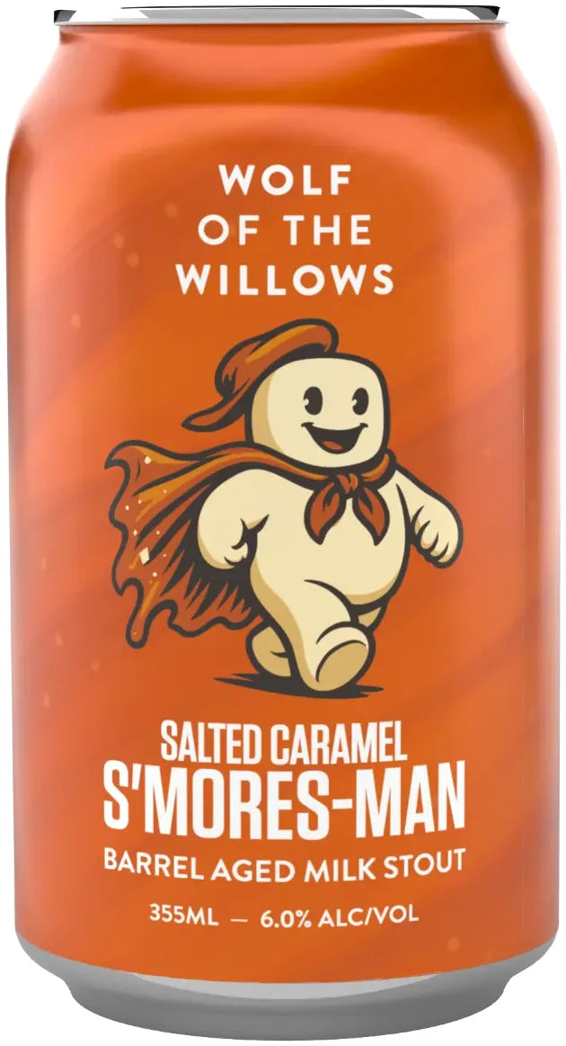 Buy Wolf Of The Willows Salted Caramel S'mores-Man Barrel Aged Milk Stout 6% 24 Pack Cans 355ml Online at Bottle Stop
