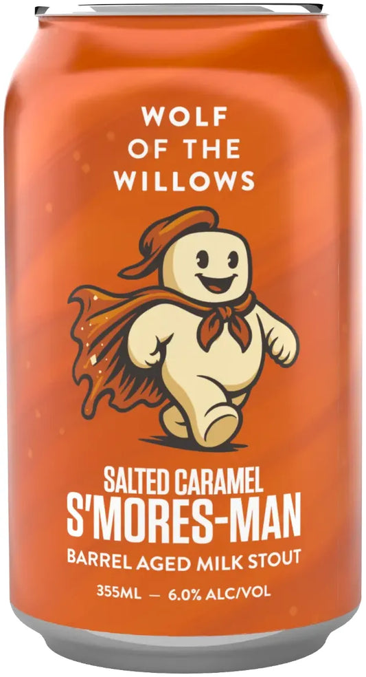 Buy Wolf Of The Willows Salted Caramel S'mores-Man Barrel Aged Milk Stout 6% 24 Pack Cans 355ml Online at Bottle Stop