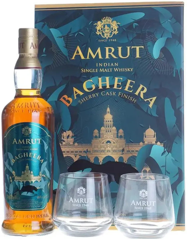 Buy Amrut Bagheera Indian Single Malt Whisky & Glasses Pack 700ml Online at Bottle Stop